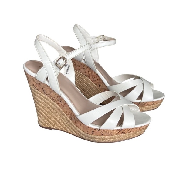 Franco Sarto White "Astro" Raffia Espadrille Wedge Heel Sandal Size 10 With Box. - Picture 1 of 7